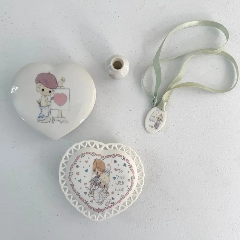 Enesco Precious Moment bundle of 4 (2 trinket boxes, 1 pendant, 1 mini vase